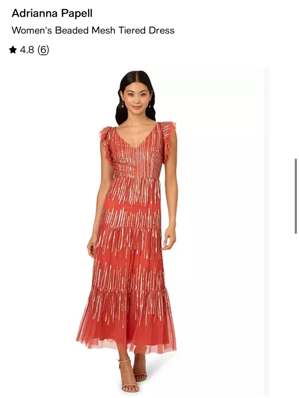 Adrianna Papell Red Beaded Mesh Tiered Dress sz 16 NWT